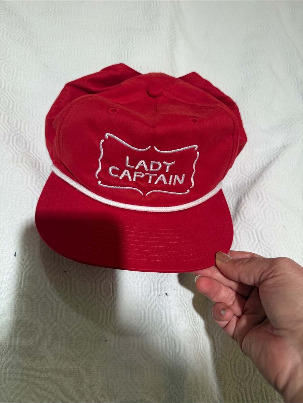 Red 'Lady Captain' Rope-Trim Baseball Cap